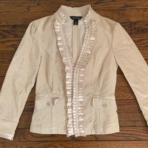 White House Black Market Beige Ruffle Trim Blazer size 00
